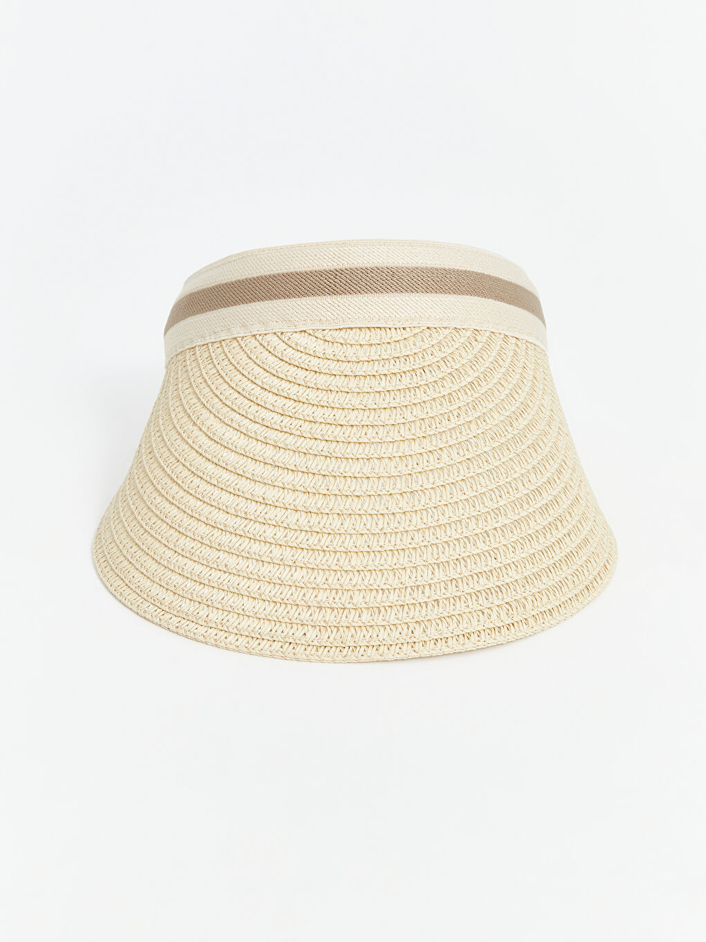Bej Çizgili Kadın Hasır Vizör Şapka-4