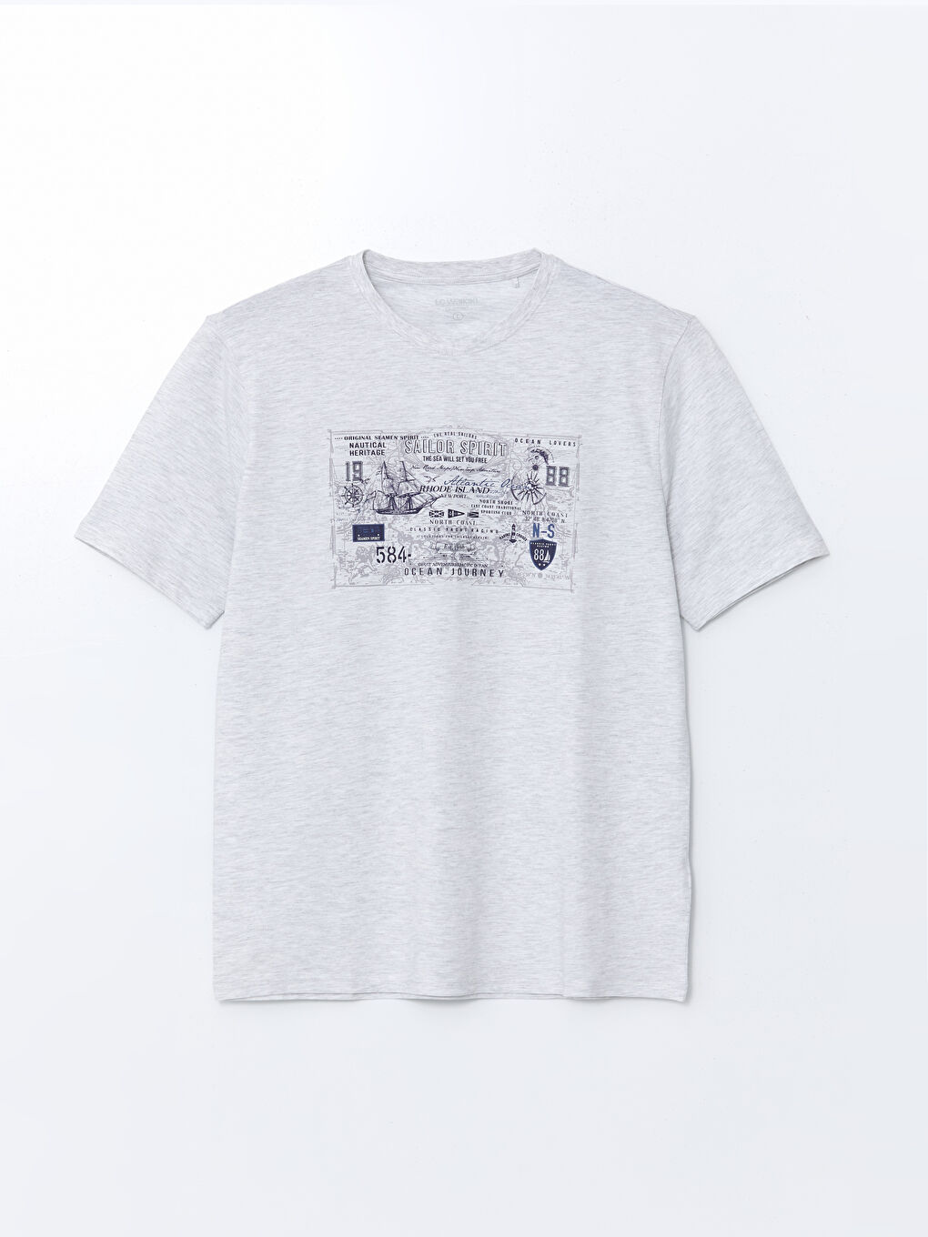 Bej Bisiklet Yaka Baskılı Penye Erkek Tişört-8