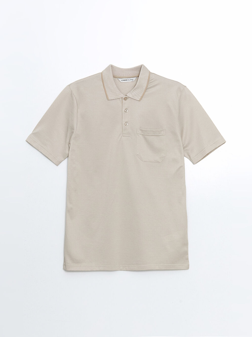 Bej Polo Yaka Kısa Kollu Erkek Tişört-4