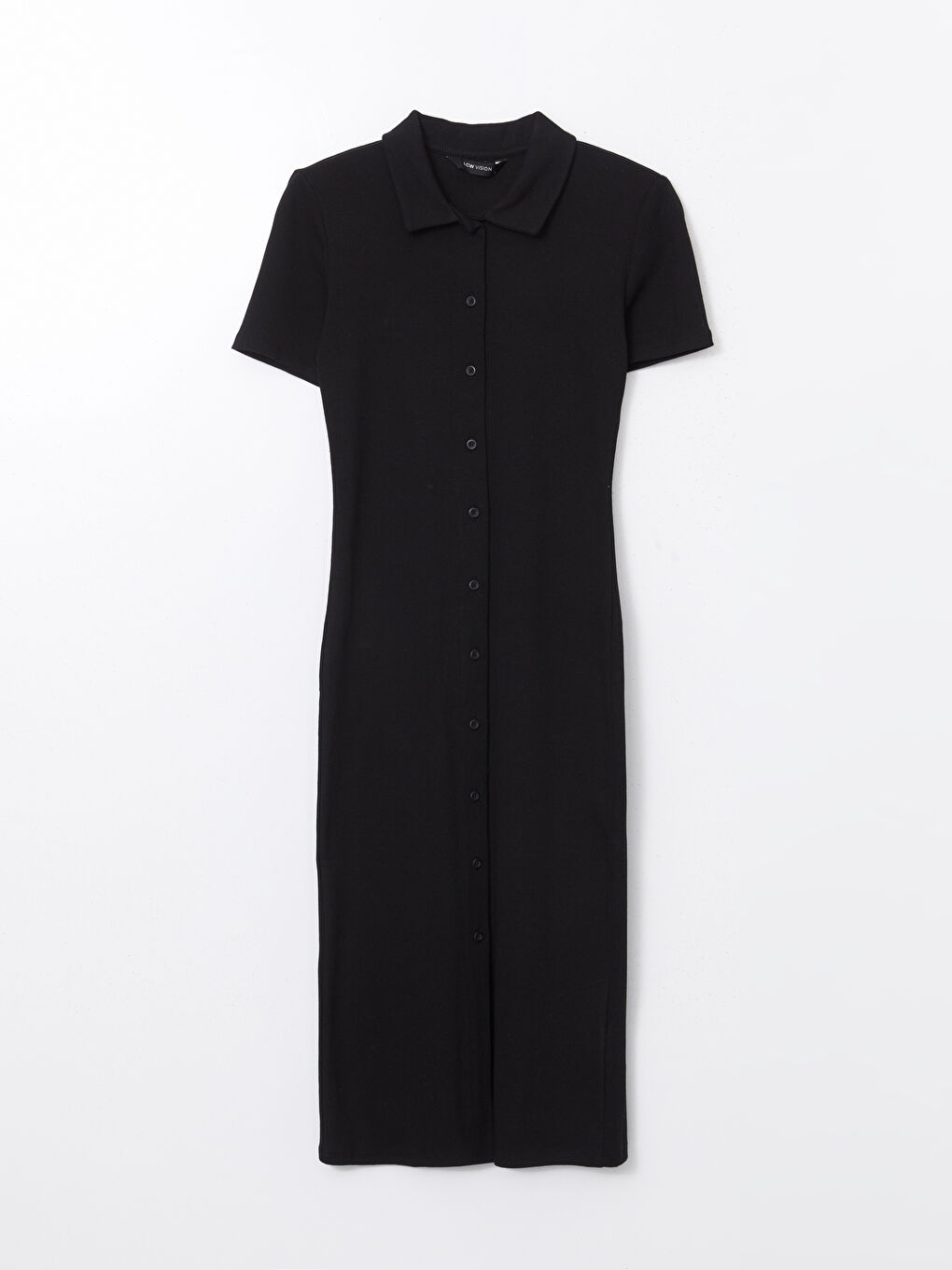 Siyah Polo Yaka Kadın Bodycon Elbise-4