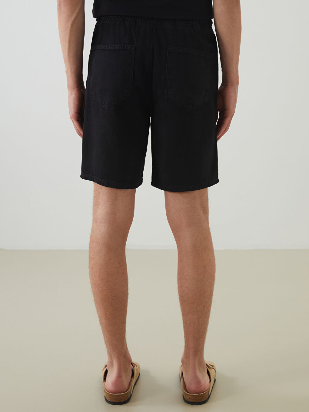 Siyah Rahat Kalıp Erkek Jean Şort-3