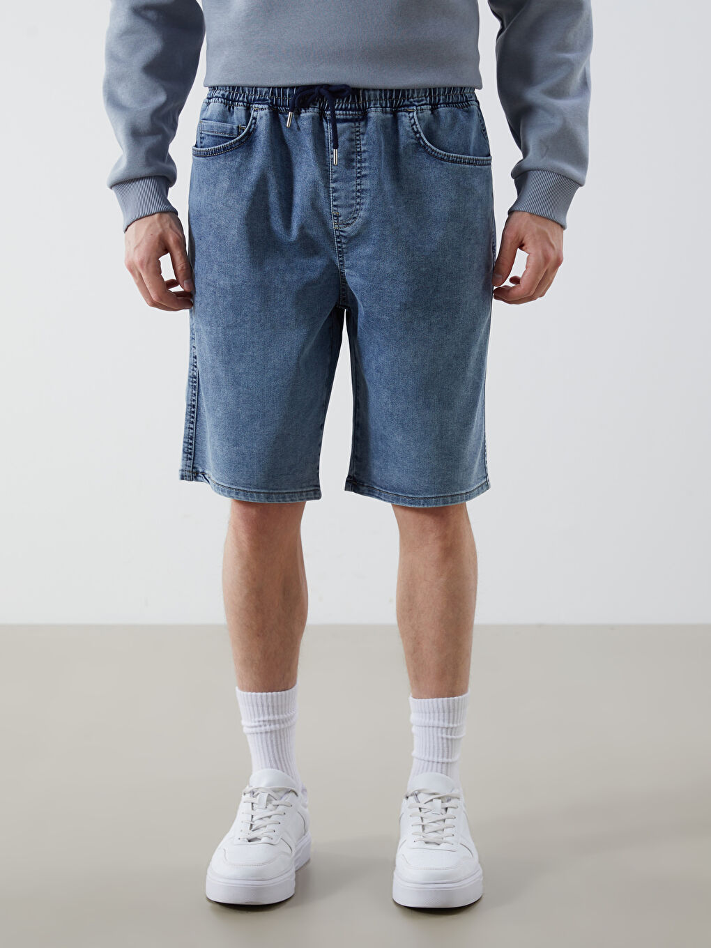 İndigo Standart Kalıp Erkek Jean Şortolon-1