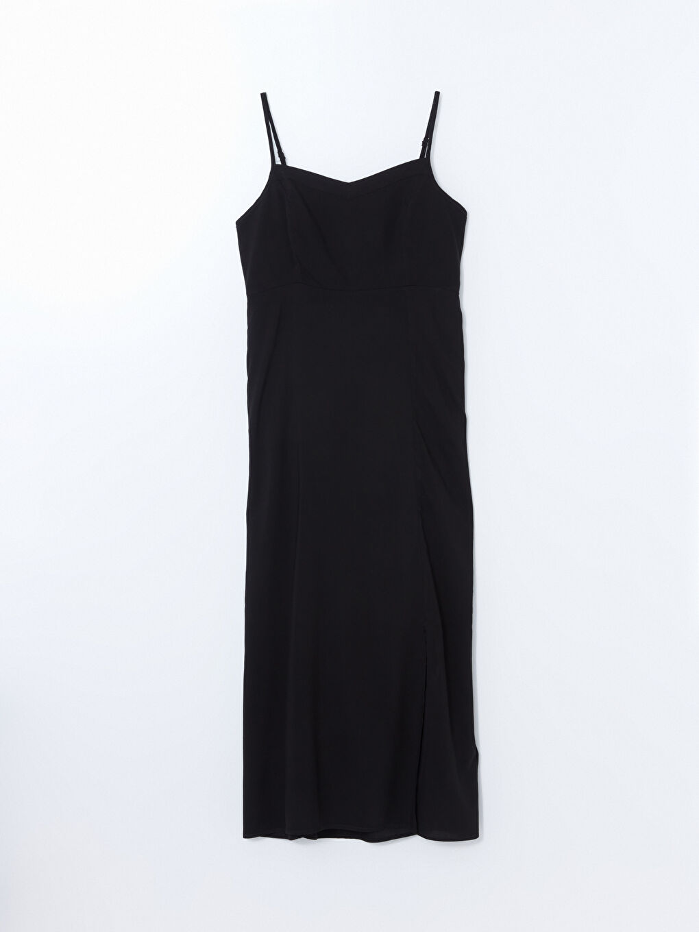 Siyah Düz Yırtmaçlı Kadın Midi Elbise-4