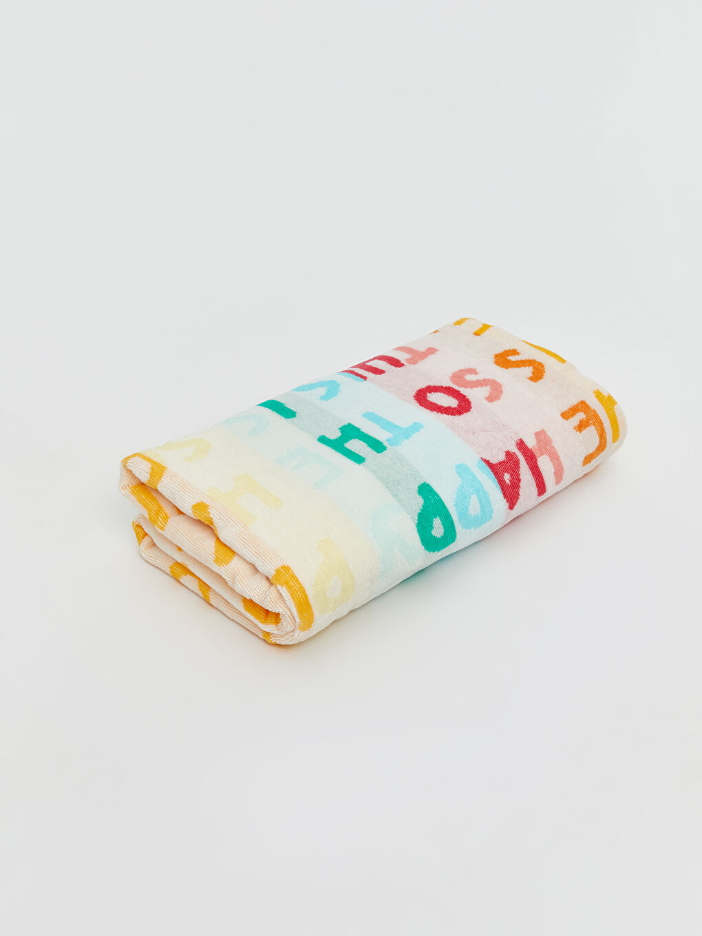 Karışık Yazı Baskılı Pamuklu Plaj Havlusu 70x150 cm-1