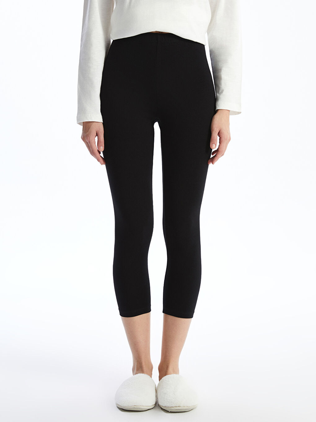 Siyah Kadın Beli Lastikli Düz İçlik Tayt-1