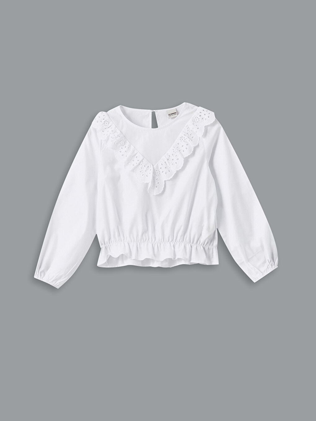 LCW Kids Crew Neck Plain Broderie Girls' Blouse -W30692Z4-R9K