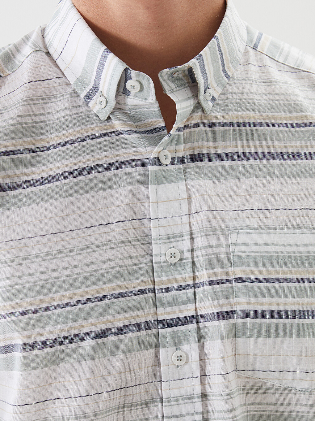Slim Fit Short Sleeve Striped Poplin Men's Shirt-2