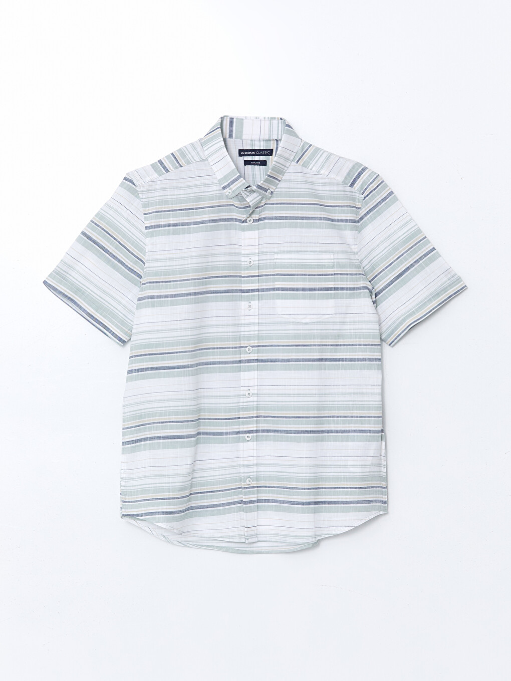Slim Fit Short Sleeve Striped Poplin Men's Shirt-4