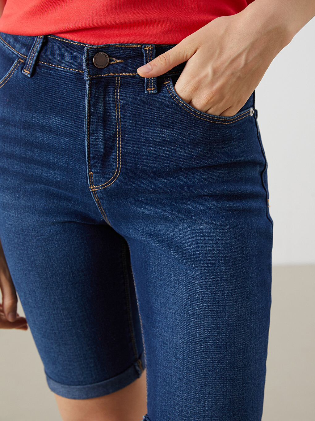 İndigo Bermuda Fit Kadın Jean Şort-2