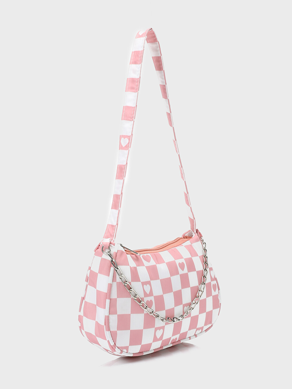 Pembe Ekose Desenli Kız Çocuk Baget Çanta-1