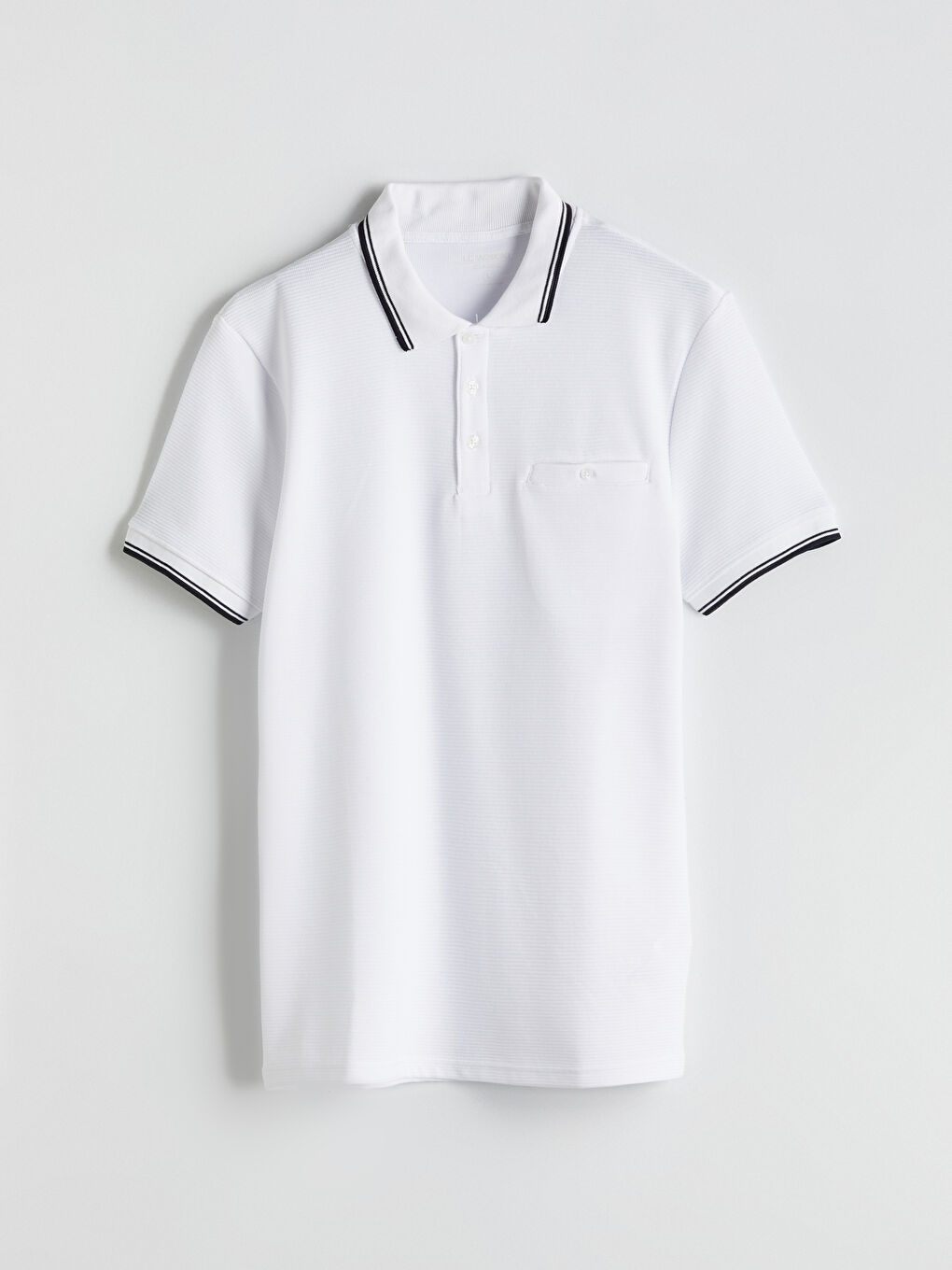 Beyaz Polo Yaka Kısa Kollu Penye Erkek Tişört-4