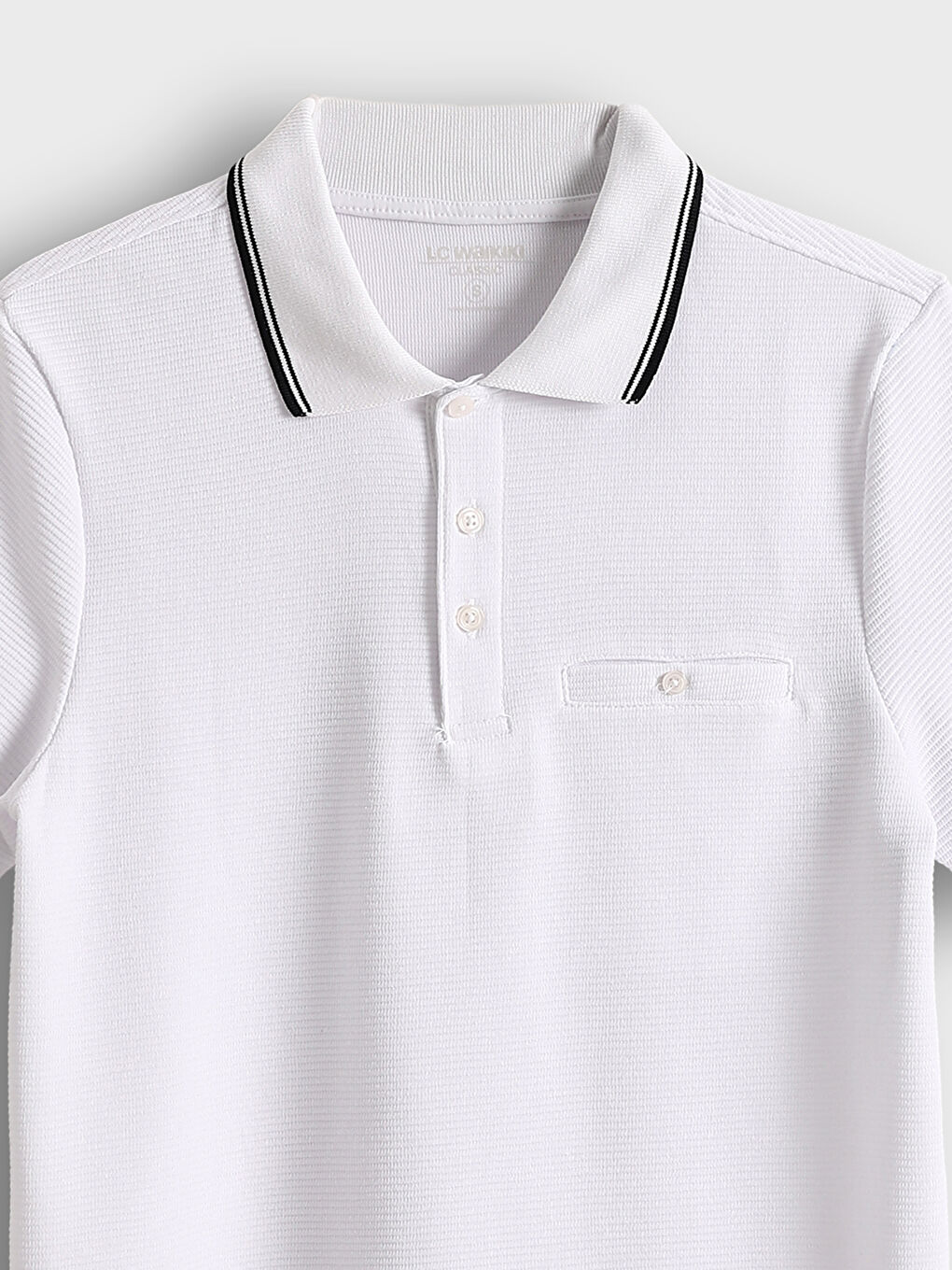 Beyaz Polo Yaka Kısa Kollu Penye Erkek Tişört-6