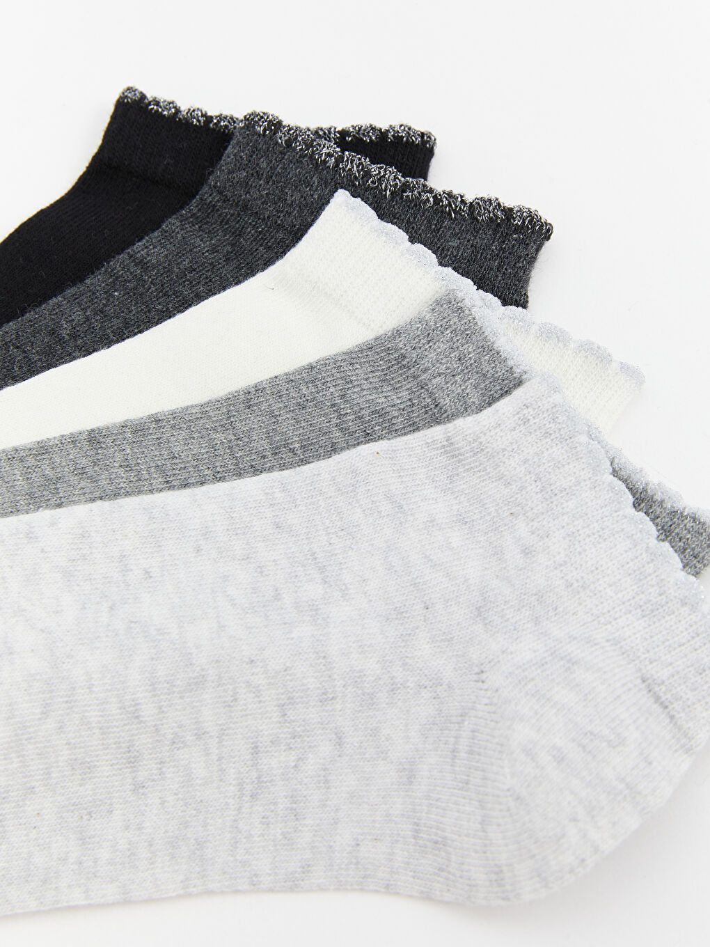 Gri Kadın Düz Patik Çorap 5'li-2