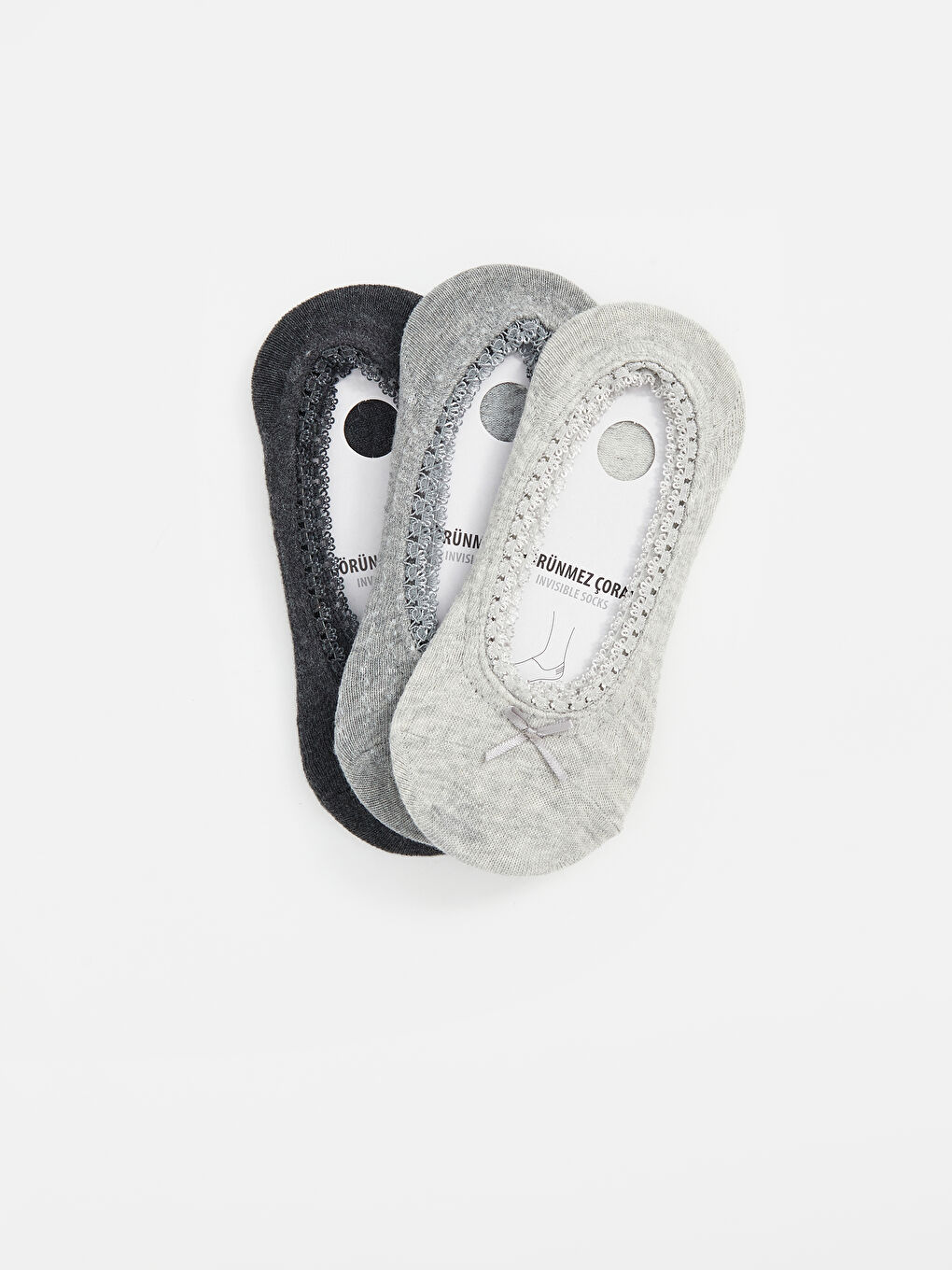 Gri Kurdele Detaylı Babet Çorap 3'lü-1