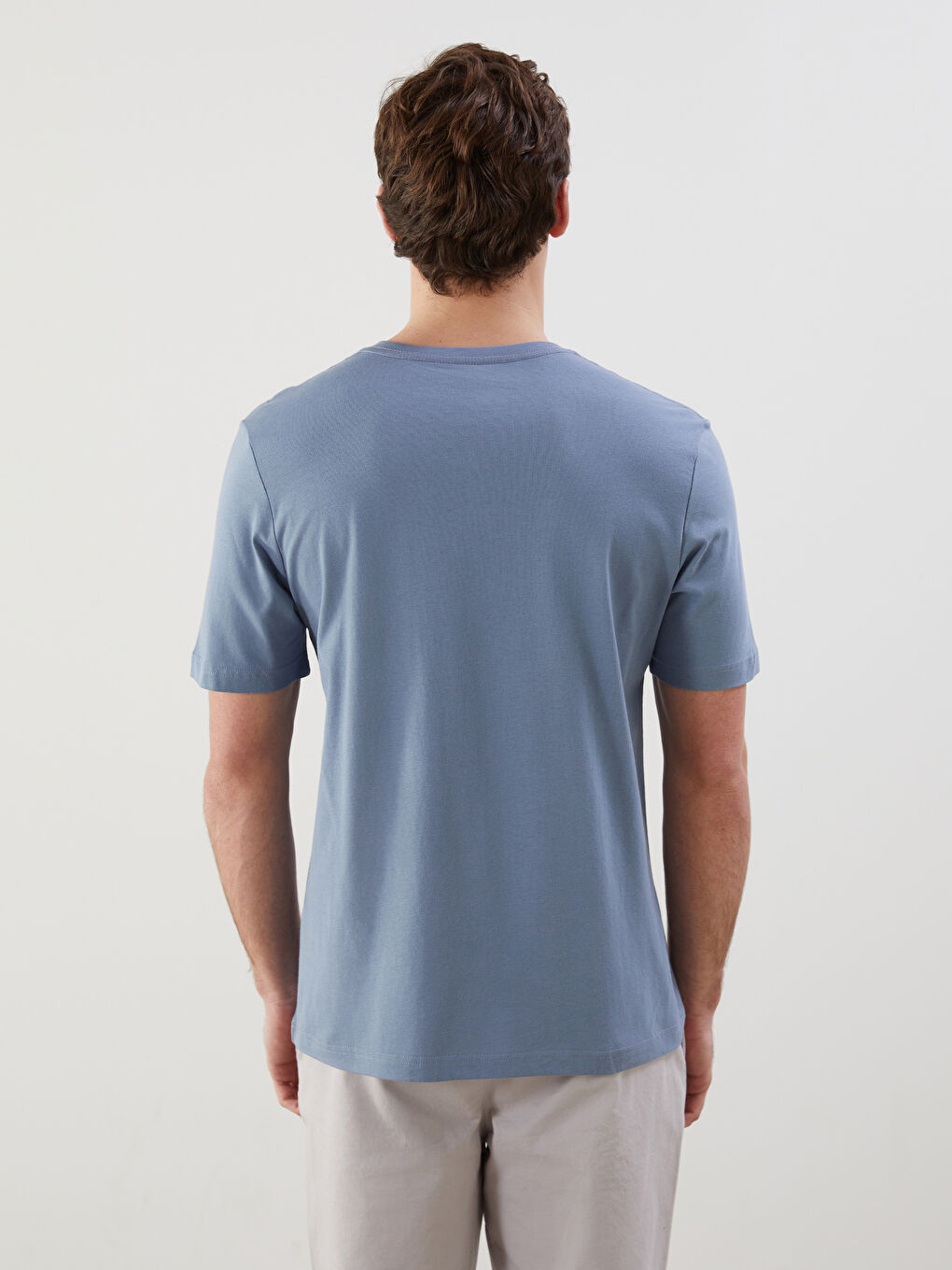 İndigo V Yaka Kısa Kollu Penye Erkek Tişört-7