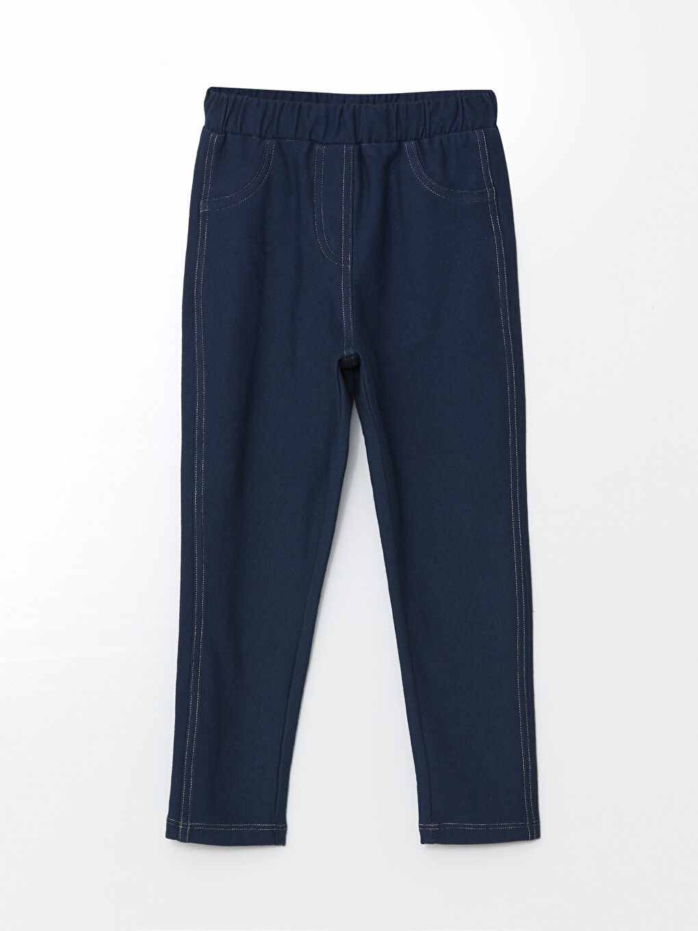 سروال رياضة بمظهر جينز بسيط بخصر مطاطي للبنات الصغار-1