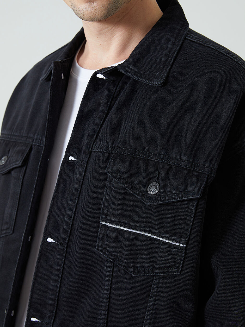 Siyah Rahat Kalıp Erkek Jean Ceket-2
