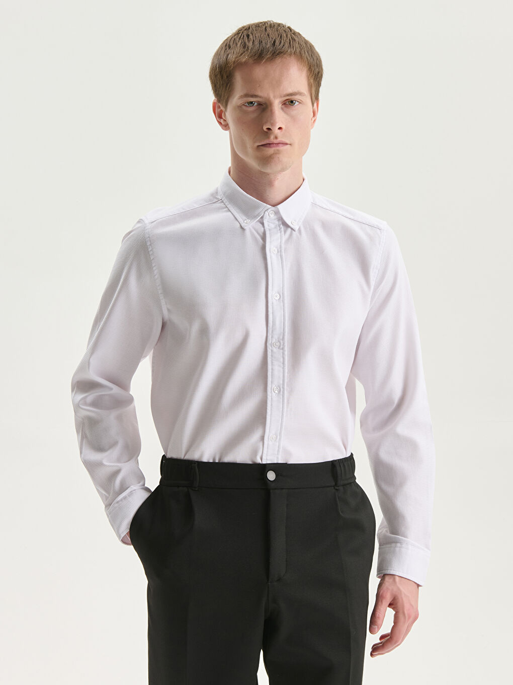 LCW Vision Slim Fit Long Sleeve Dobby Men's Shirt -W3BD44Z8-Q6K
