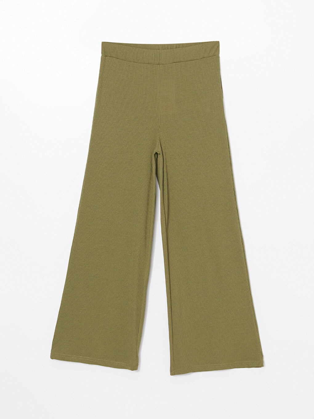 Haki Beli Lastikli Düz Geniş Paça Kadın Eşofman Altı-4