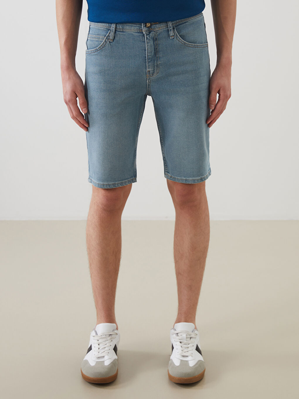 İndigo Süper Skinny Fit Erkek Jean Şort-1