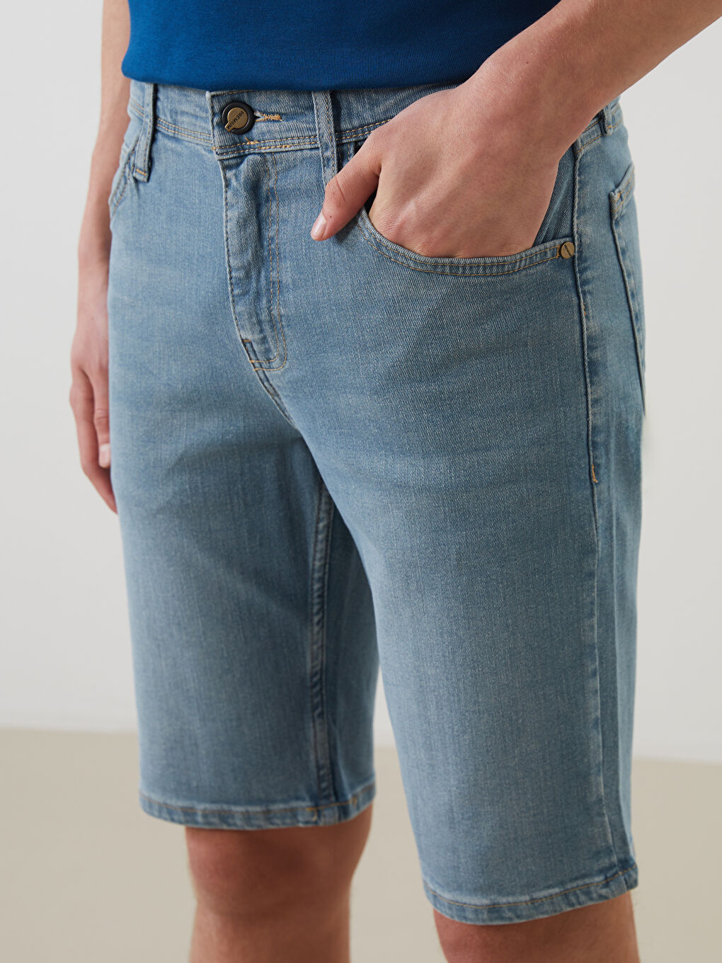 İndigo Süper Skinny Fit Erkek Jean Şort-2