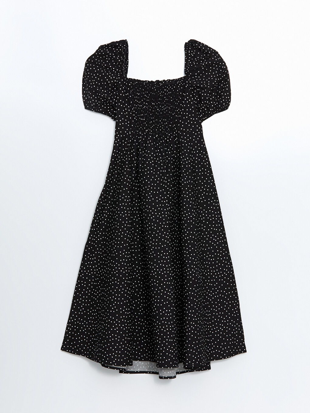 Siyah Kare Yaka Desenli Kısa Kollu Kadın Elbise-2