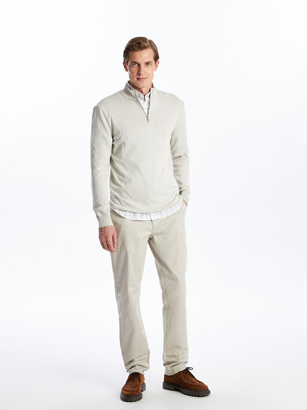 Bej Standart Kalıp Erkek Chino Pantolon-1