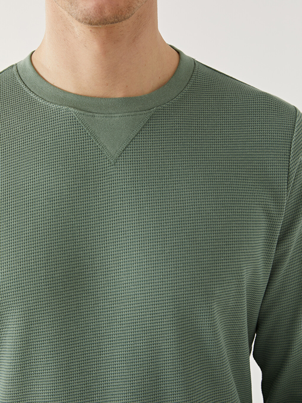 Yeşil Bisiklet Yaka Uzun Kollu Erkek Sweatshirt-2