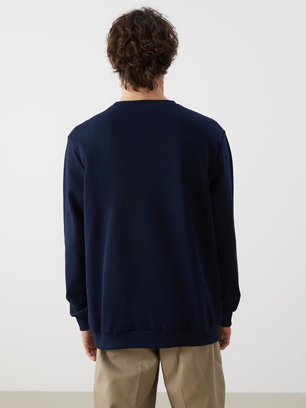 Lacivert Bisiklet Yaka Uzun Kollu Erkek Sweatshirt-3