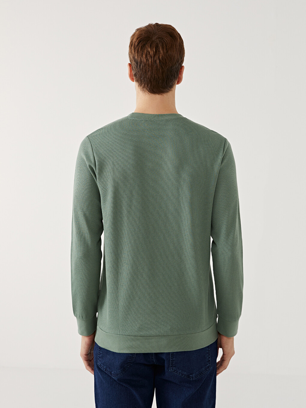 Yeşil Bisiklet Yaka Uzun Kollu Erkek Sweatshirt-3