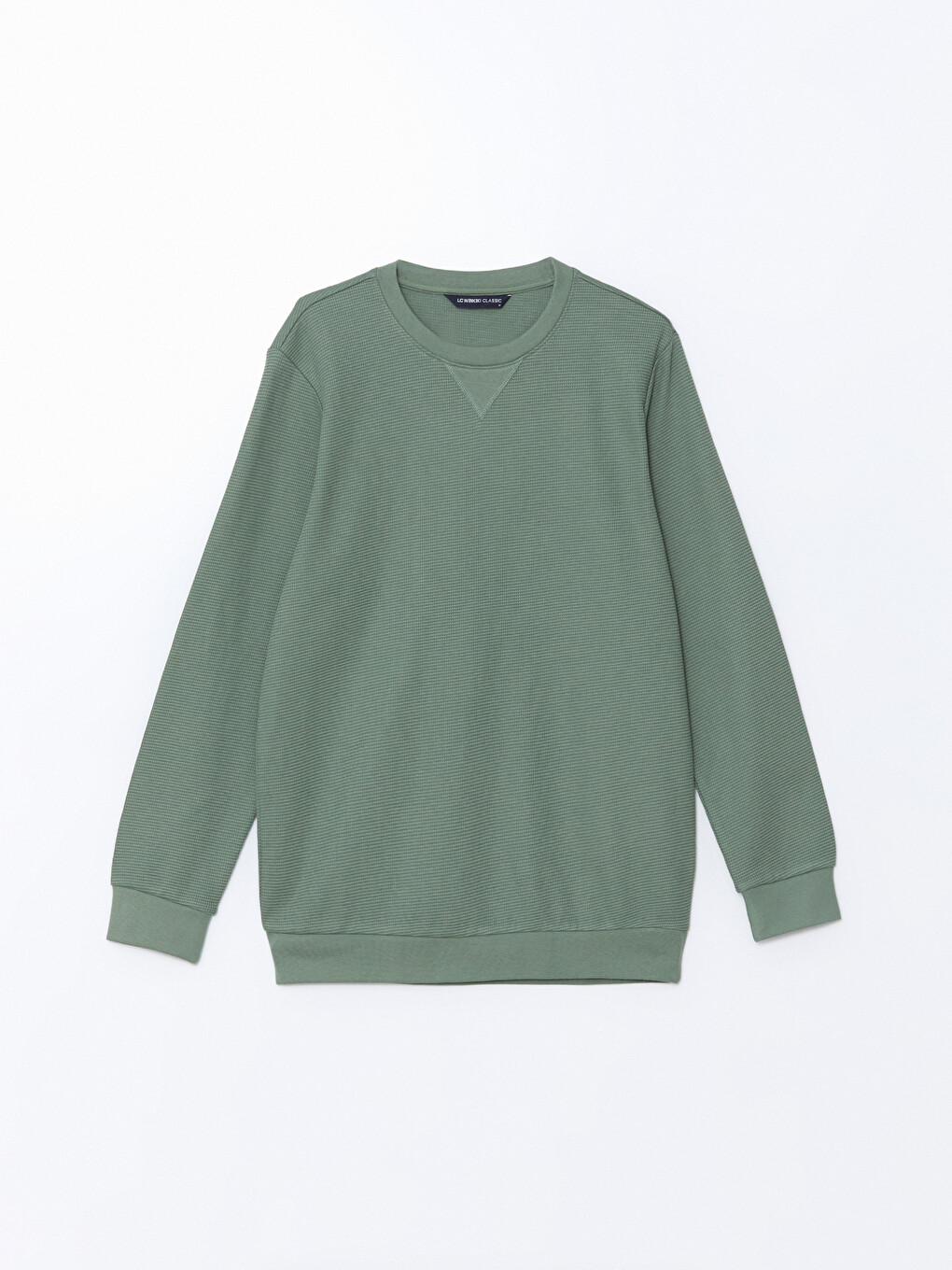 Yeşil Bisiklet Yaka Uzun Kollu Erkek Sweatshirt-4
