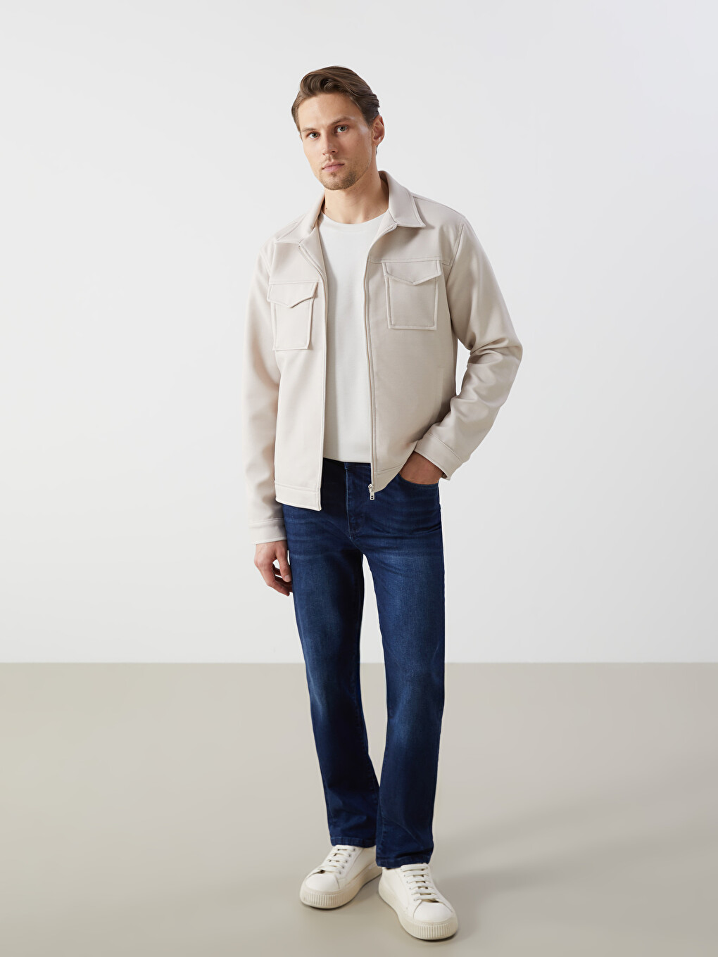 Manteau Pour Hommes À Col De Chemise Ajusté-1