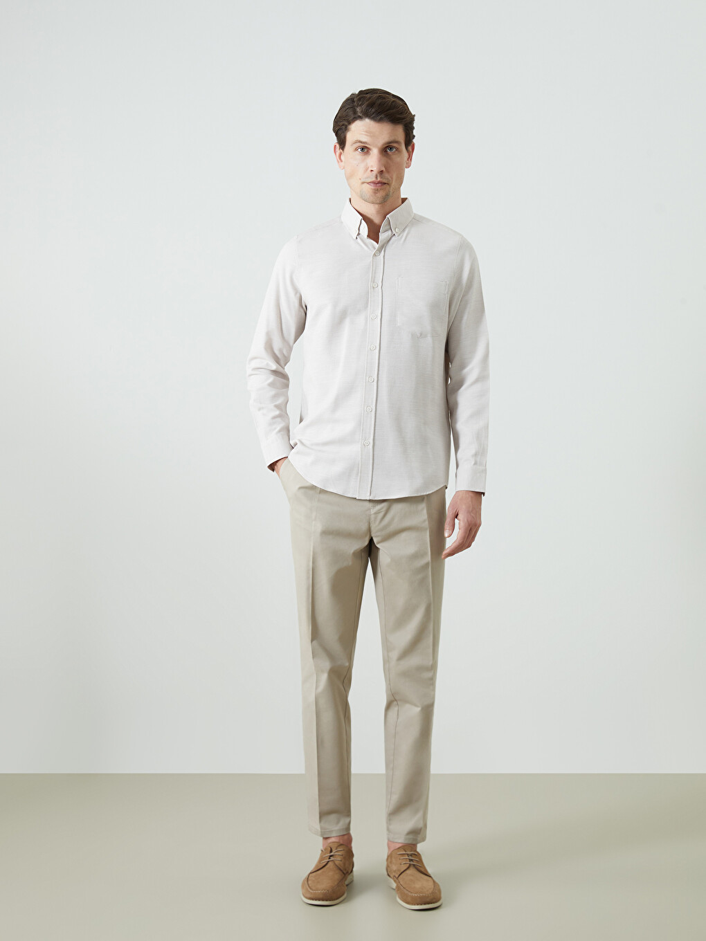 Regular Fit Long Sleeve Dobby Fabric Men's Shirt-1