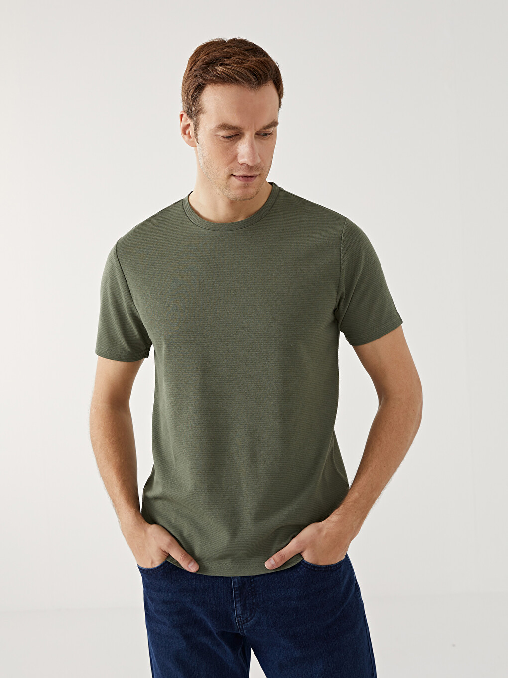 T-shirt E Strukturuar Me Jakë Të Rrumbullakët Dhe Mëngë Të Shkurtra Për Burra-1