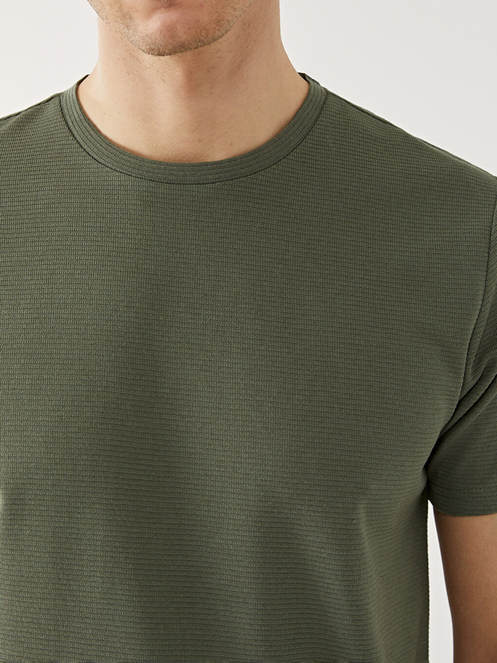 T-shirt E Strukturuar Me Jakë Të Rrumbullakët Dhe Mëngë Të Shkurtra Për Burra-5