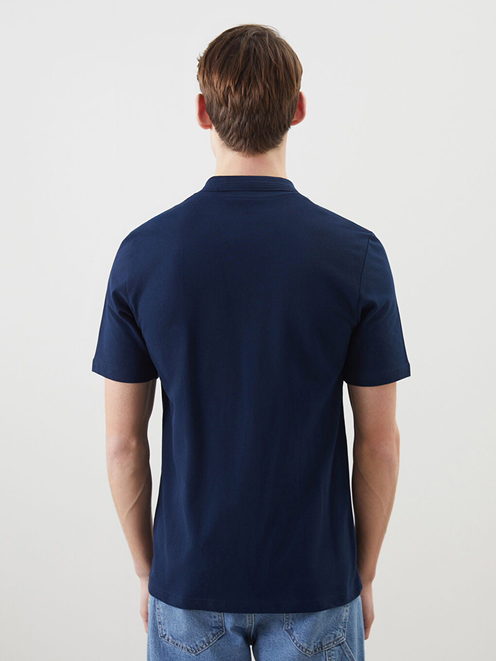 Lacivert Polo Yaka Kısa Kollu Pike Erkek Tişört-3