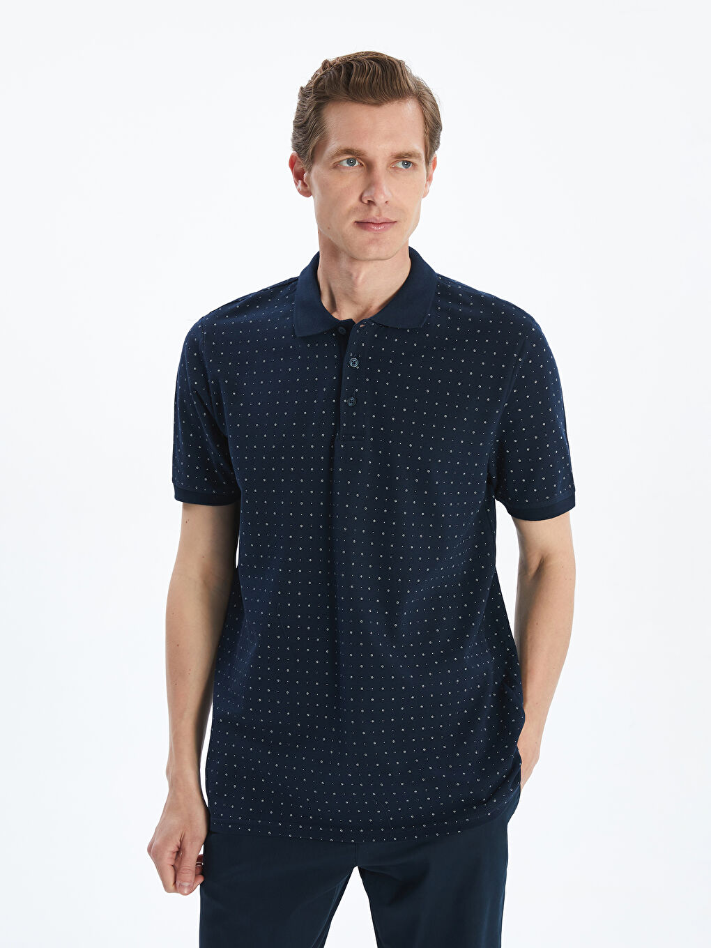 Polo Neck Short Sleeve Patterned Pique Men's T-Shirt -S41447Z8-DWP