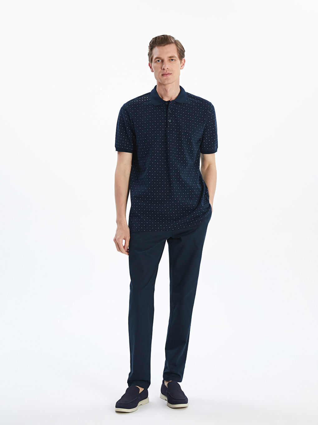 Polo Neck Short Sleeve Patterned Pique Men's T-Shirt -S41447Z8-DWP