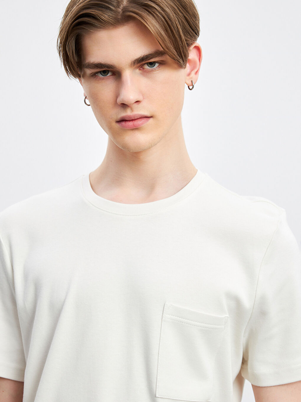 Crew Neck Plain Pocket Men's T-Shirt-2