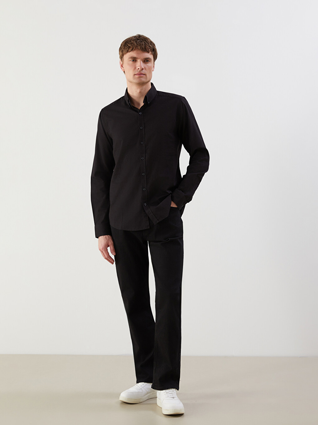 Slim Fit Long Sleeve Oxford Men's Shirt-3