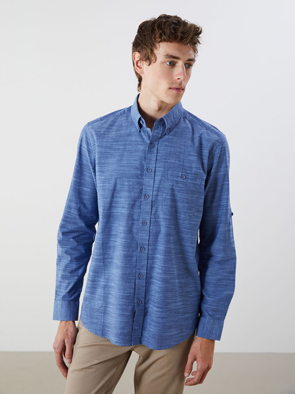 Regular Fit Long Sleeve Poplin Men's Shirt -S41947Z8-CRP