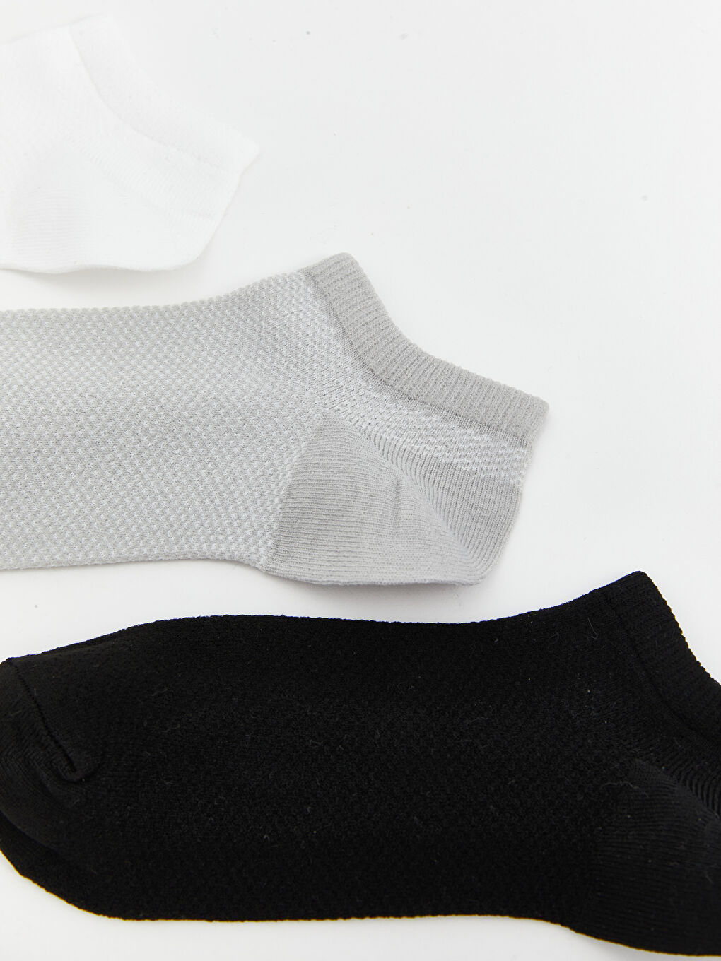 Beyaz Kadın Düz Patik Çorap 3'lü-1