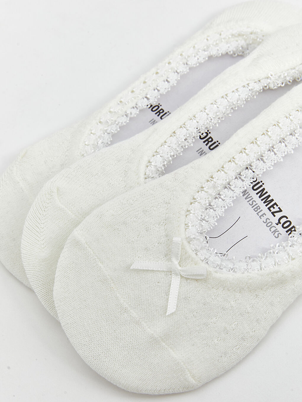 Ekru Kurdele Detaylı Babet Çorap 3'lü-2