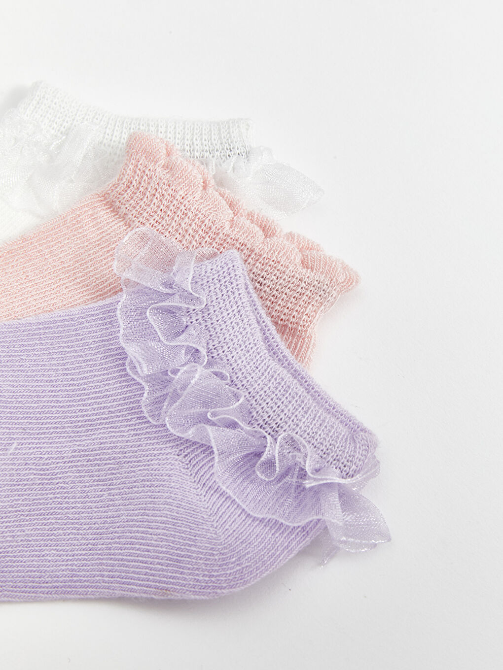 Beyaz Basic Kız Bebek Patik Çorap 3'lü-2