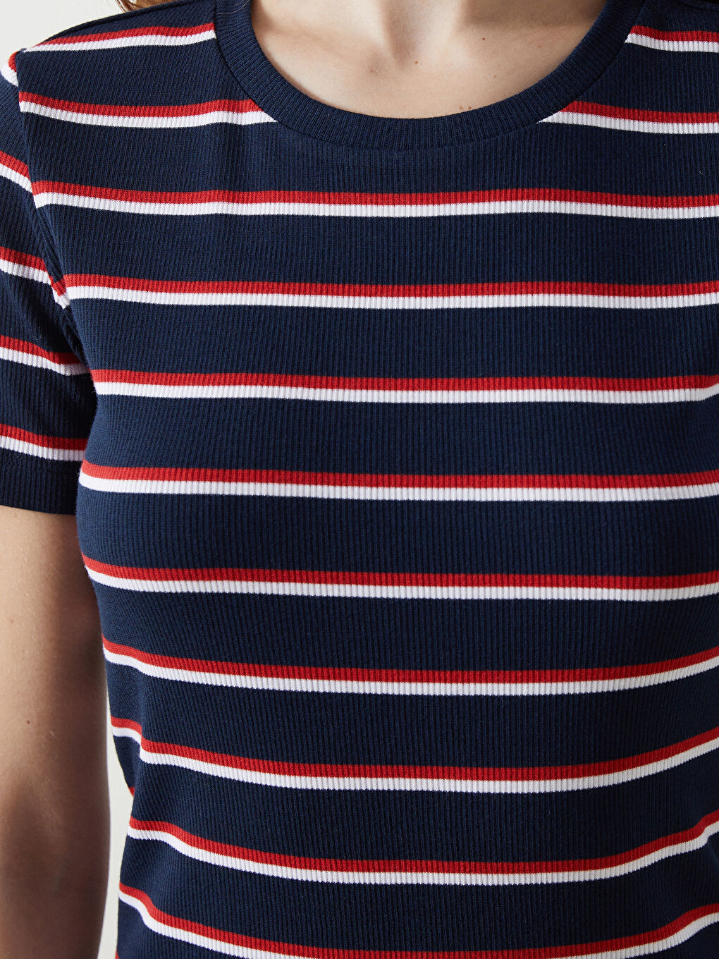 Crew Neck Striped Women's Dress -S44309Z8-LGS