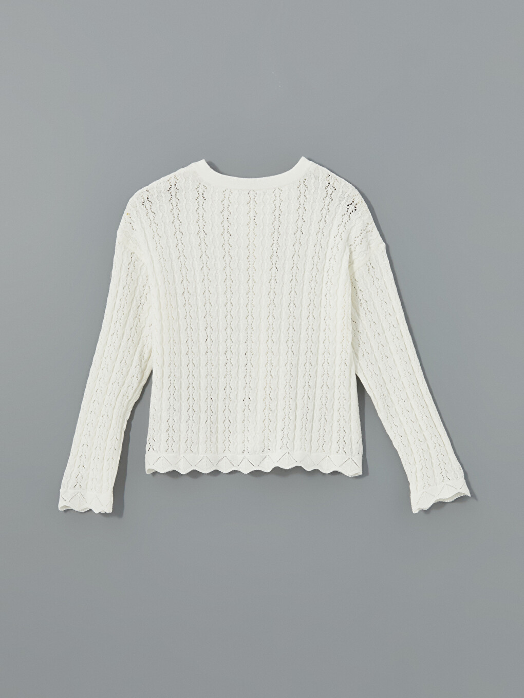Crew Neck Patterned Long Sleeve Girls' Knitwear Cardigan-2