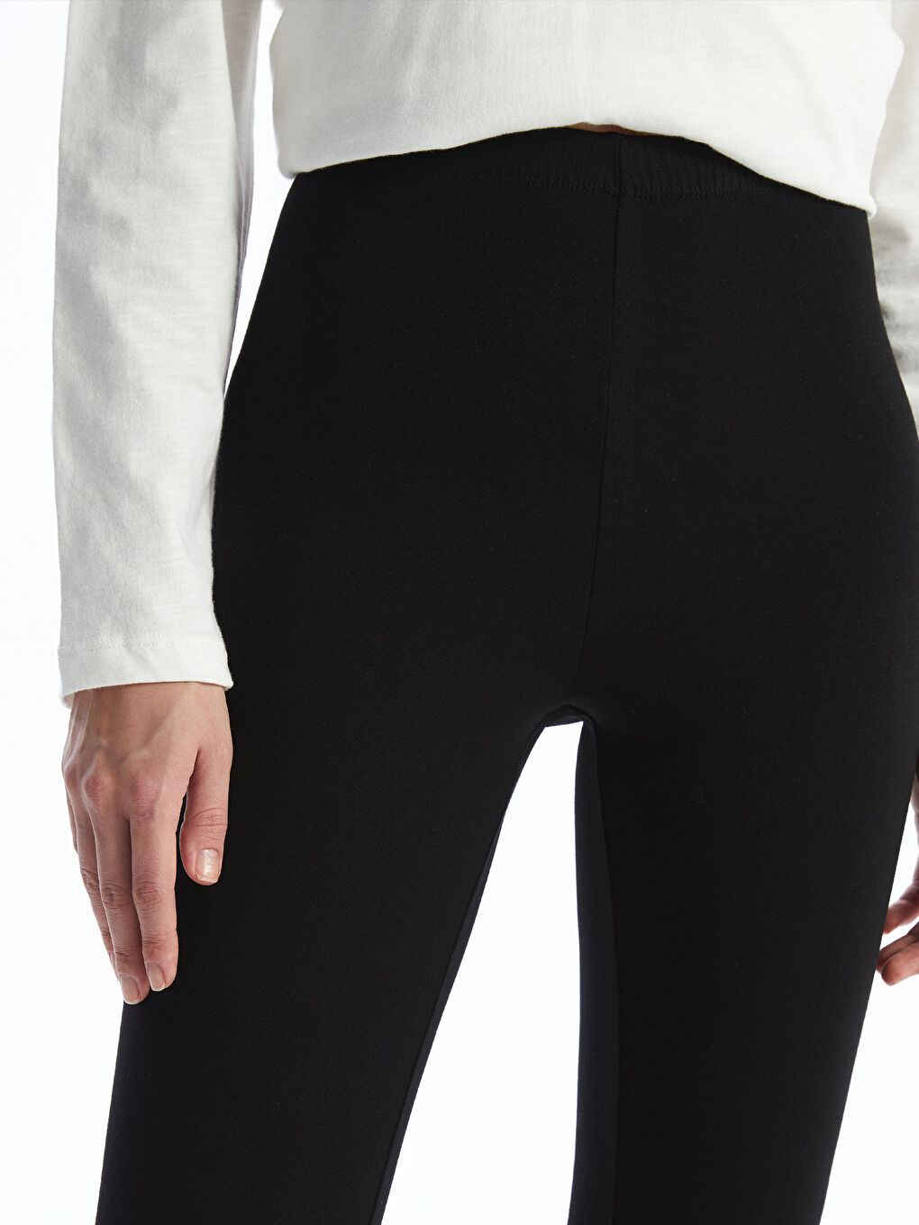 Siyah Kadın Beli Lastikli Düz İçlik Tayt-2