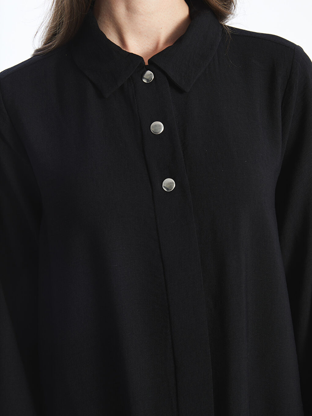 LCW Grace Shirt Collar Plain Long Sleeve Linen-Look Women's Abaya -S46200Z8-CVL