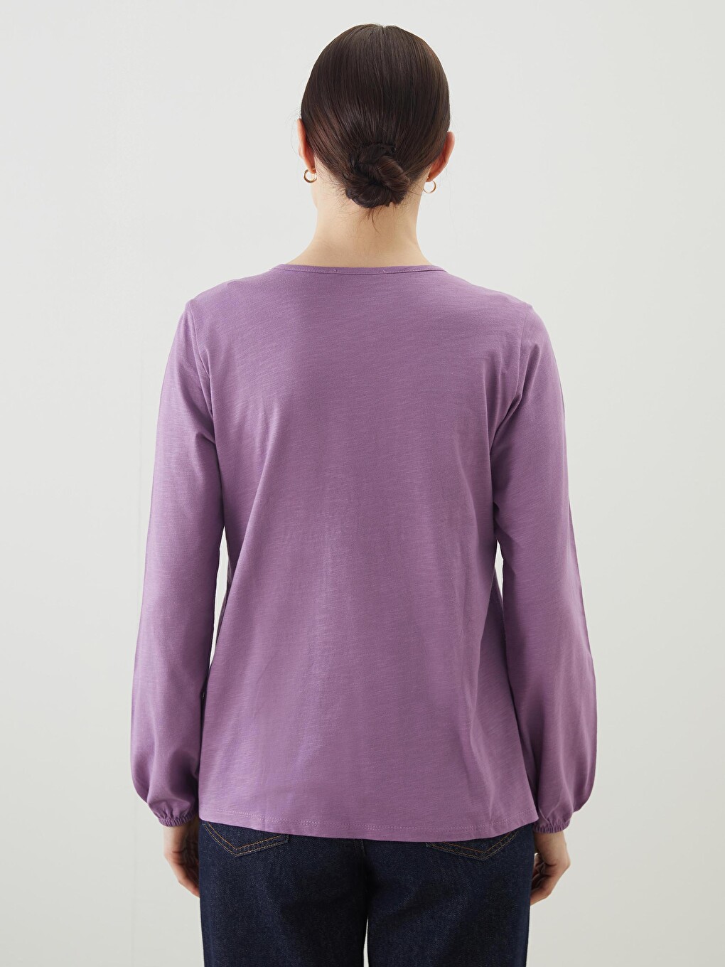 Tie Neck Embroidered Long Sleeve Women's Blouse-3