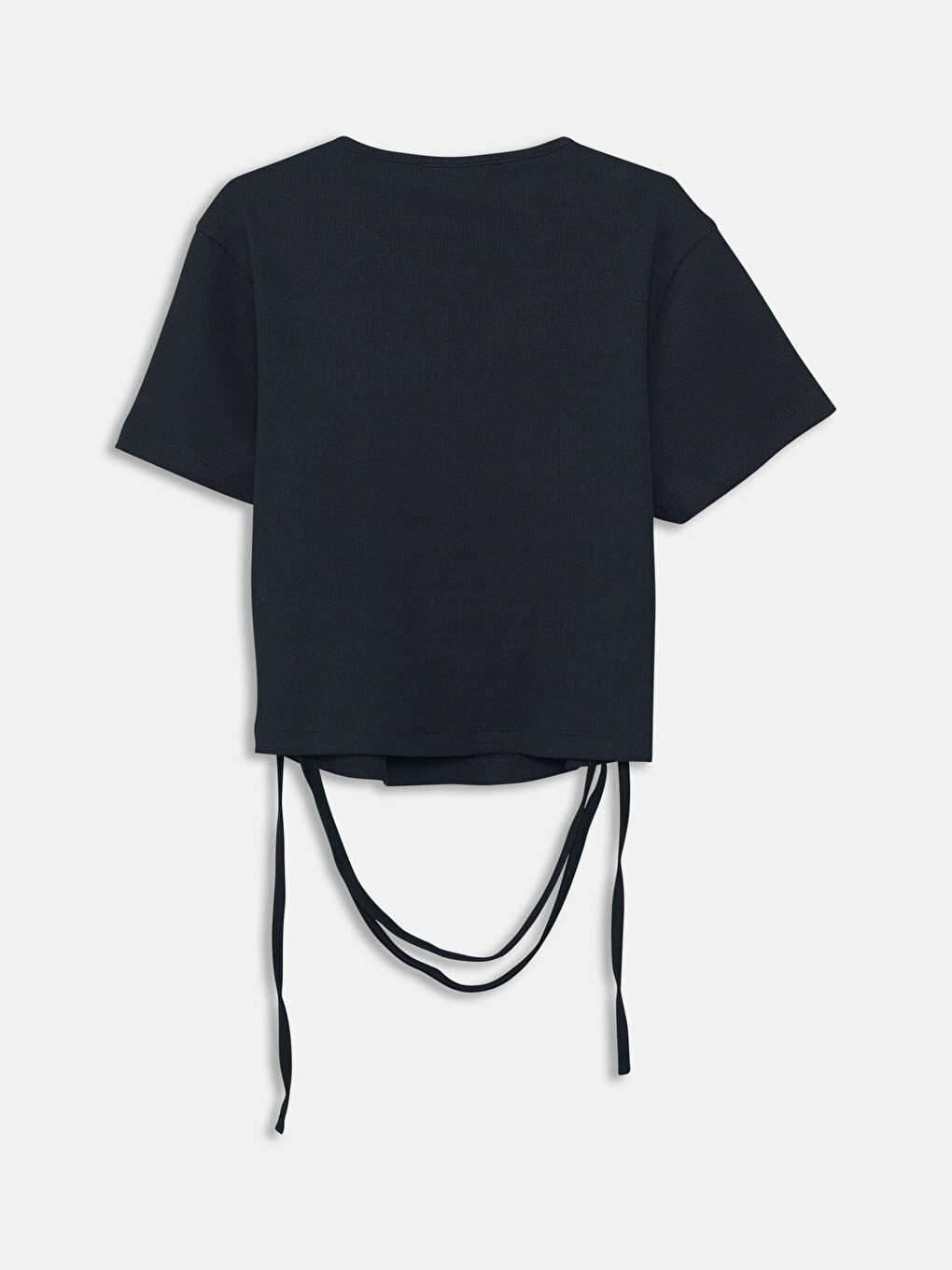 Siyah Bisiklet Yaka Düz Kısa Kollu Kadın Crop-5